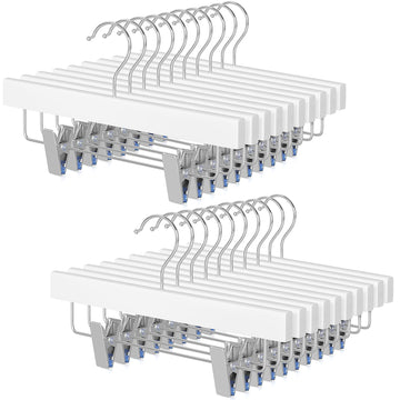 11.8 Inch White Wooden Pants Skirt Hangers for Kids Baby Toddler Children, Extra Thick Chrome Hooks & Anti-Wrinkle
