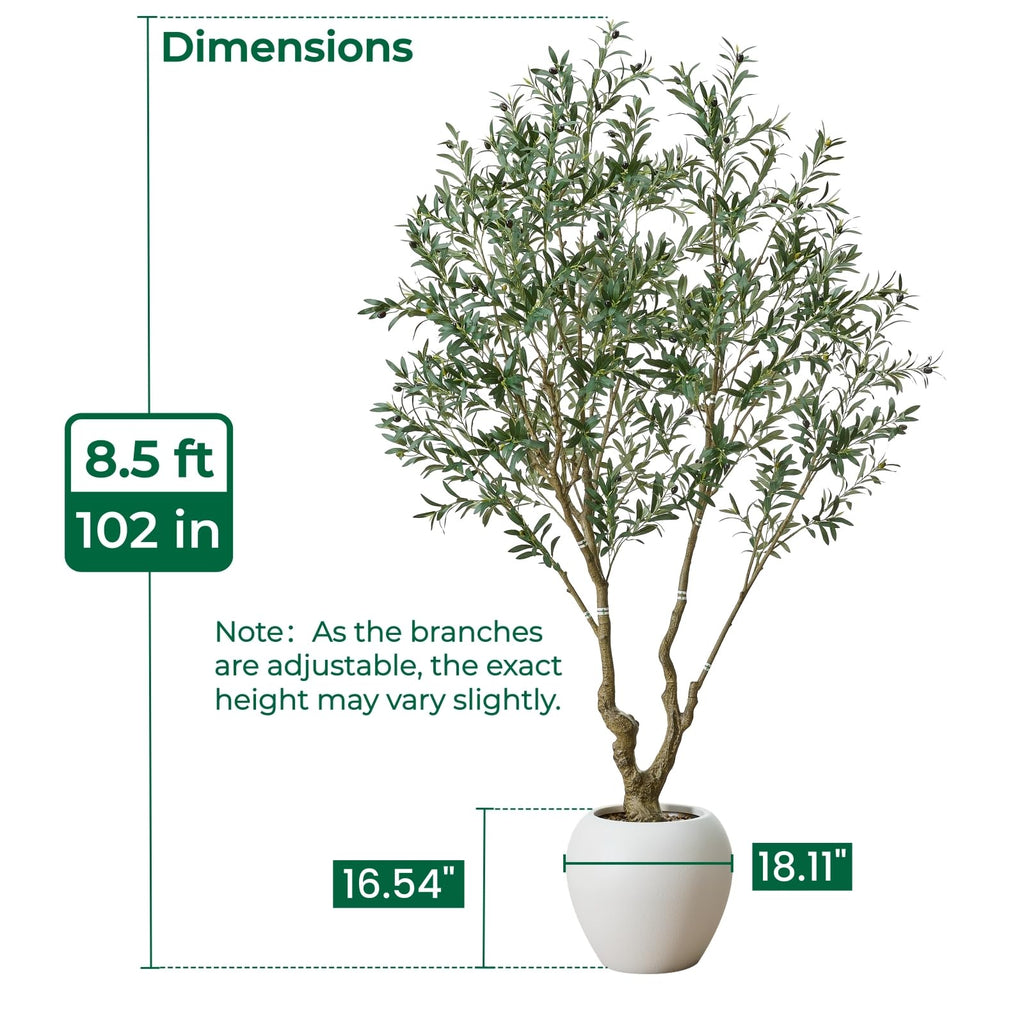 8.5ft Artificial Olive Tree with Large Decorative White Planter