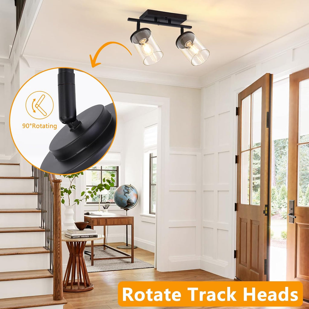 2-Lights Semi Flush Mount Ceiling Light, Modern Black Kitchen Light Fixtures Ceiling with Clear Glass Shade