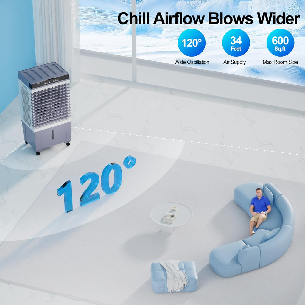 1800 CFM Evaporative Air Cooler, 3-IN-1 Swamp Cooler Air Conditioner with Copper Motor, 5.3 Gallon Water Tank