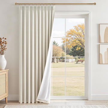 Natural Pinch Pleated 100% Blackout Curtains,Luxury Linen Curtains with Hooks for Patio Large Window