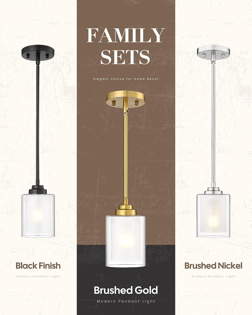 Modern Pendant Light, Brushed Gold Modern Pendant Light for Kitchen Island, Hanging Ceiling Light Fixture, Farmhouse