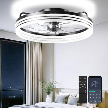 Ceiling Fan with Light,20" Flush Mount Ceiling Fan,6 Speeds,3000-6500K Dimmable LED, App & Remote Control