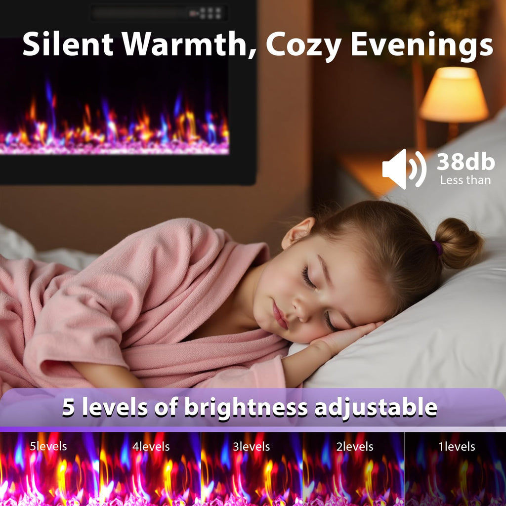 72" Electric Fireplace Recessed Wall Mounted, Ultra Thin Linear Fireplace Inserts, 12 Flame Colors, Timer, Remote &