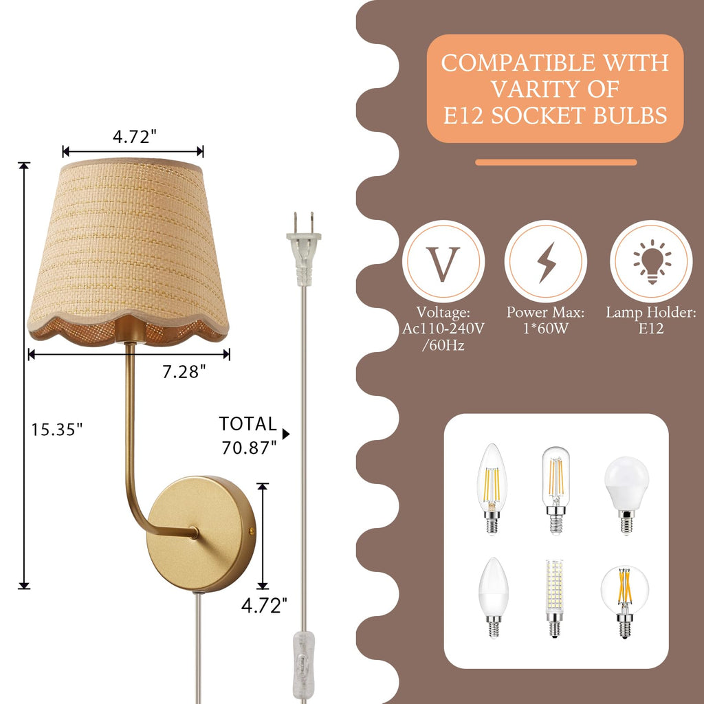 Boho Rattan Plug in Wall Sconces