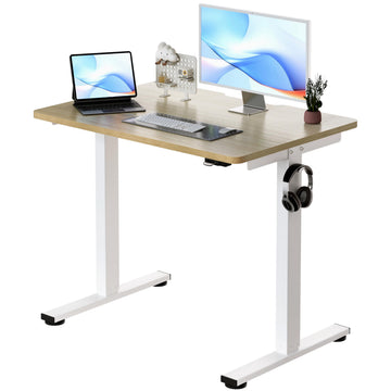 Small Electric Standing Desk, 36" x 24" Whole Piece Height Adjustable Desk, Oak Sit to Stand Computer Workstation