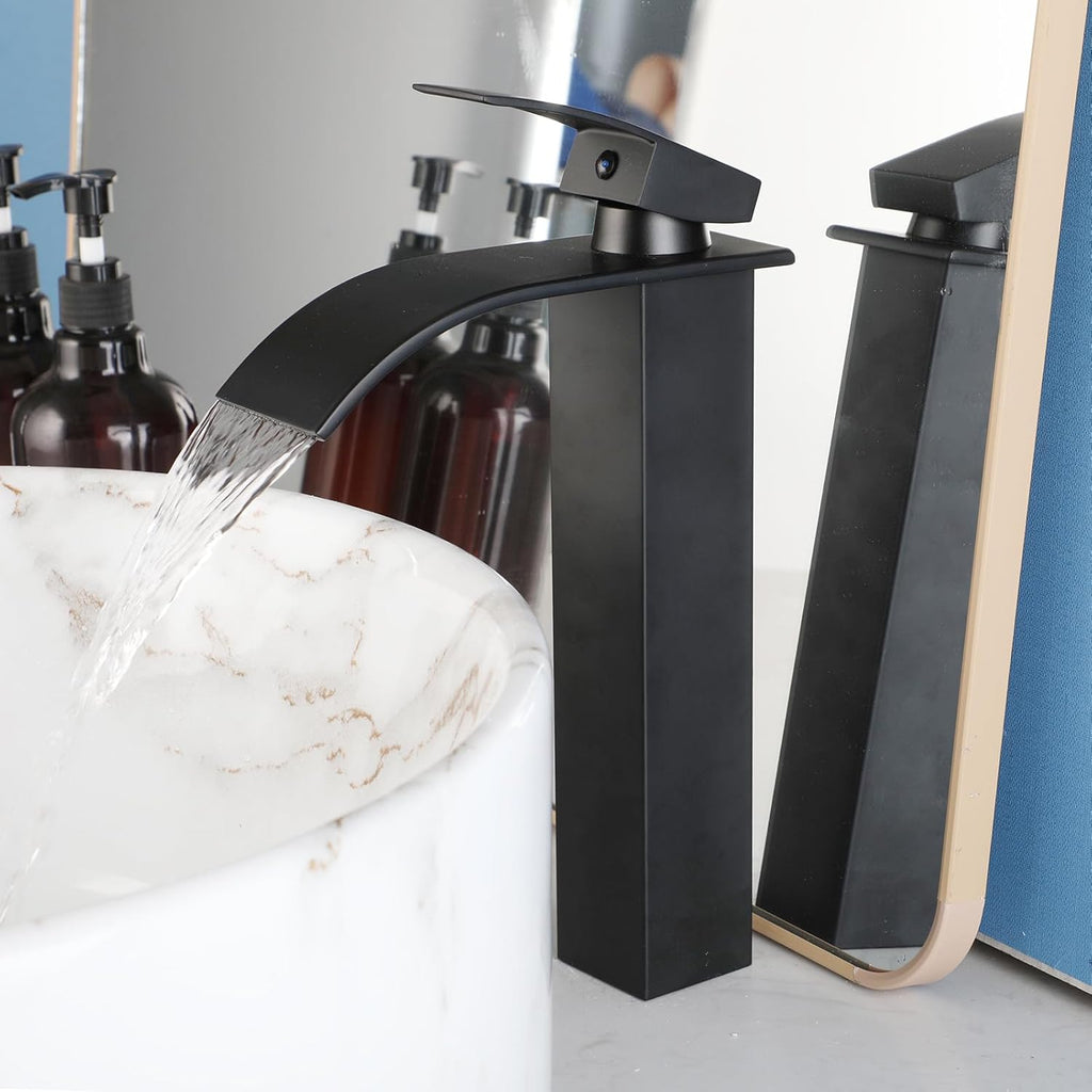 Bathroom Vessel Sink With Black Faucet And Drain White Marble Ceramic Vessel Sink 16 inch Round Vessel Sink Above