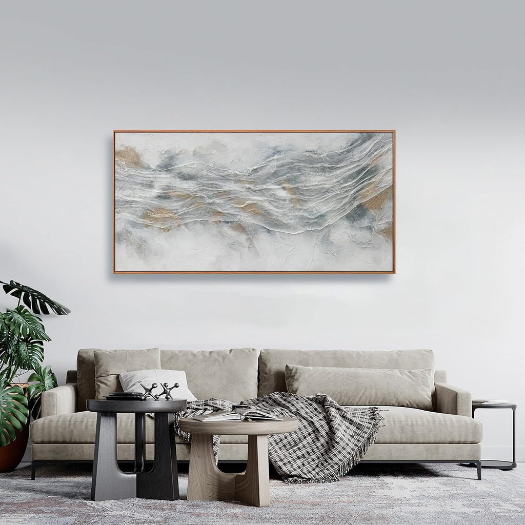Abstract Wall Art Framed Home Artwork Decor Simple Modern Art Pieces With Gold And Gray Textures Modern Minimalist