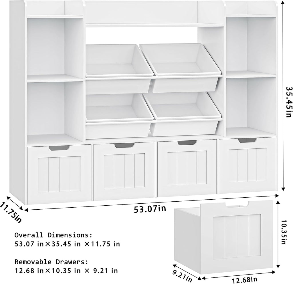 Toy Storage Organizer, Toy Organizer with 4 Movable Drawers and 4 Box Bins, Kids Playroom Storage Organization with