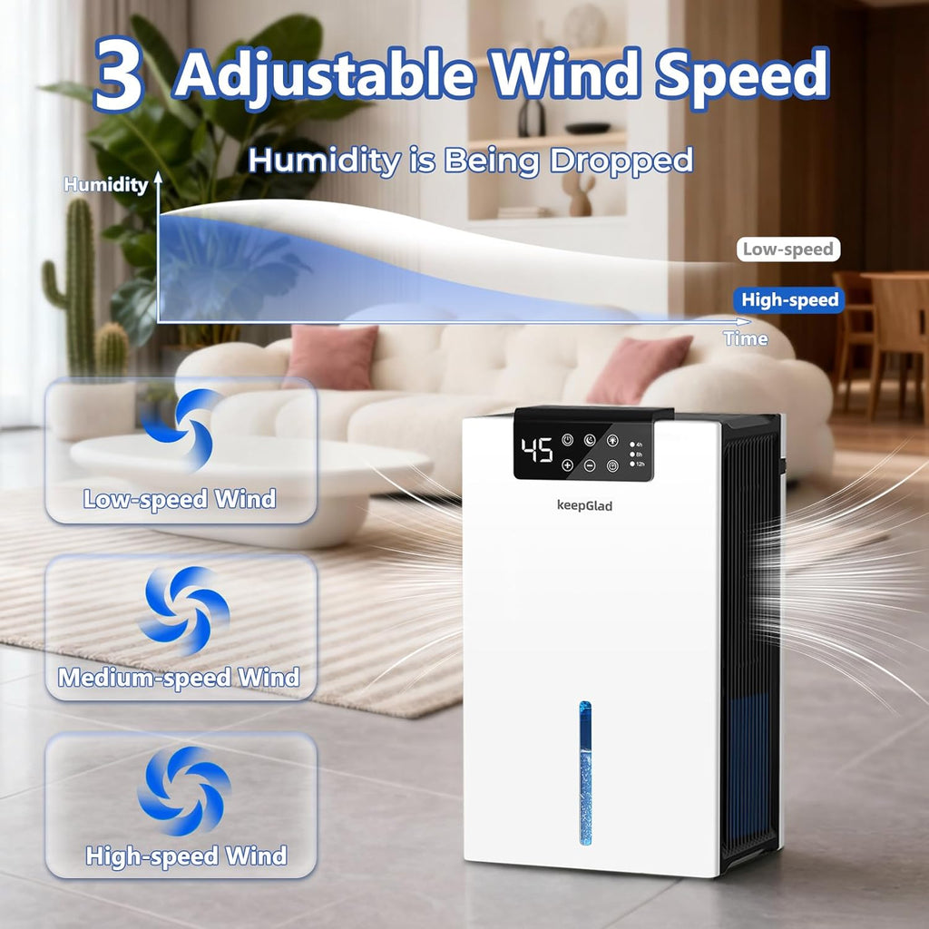 Dehumidifier, 98OZ Dehumidifiers for Home(1000sq.ft), Humidity Display Dehumidifier for Basement Bathroom Bedroom