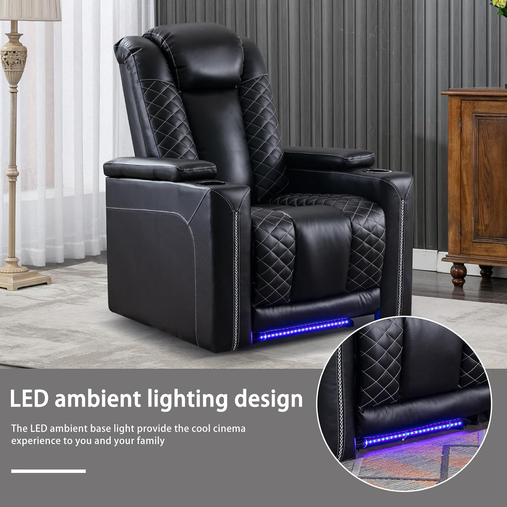 Electric Power Recliner Chairs, Soft PU Leather Single Seat Home Theater Seating with USB Ports, Reclining Sofa Chair