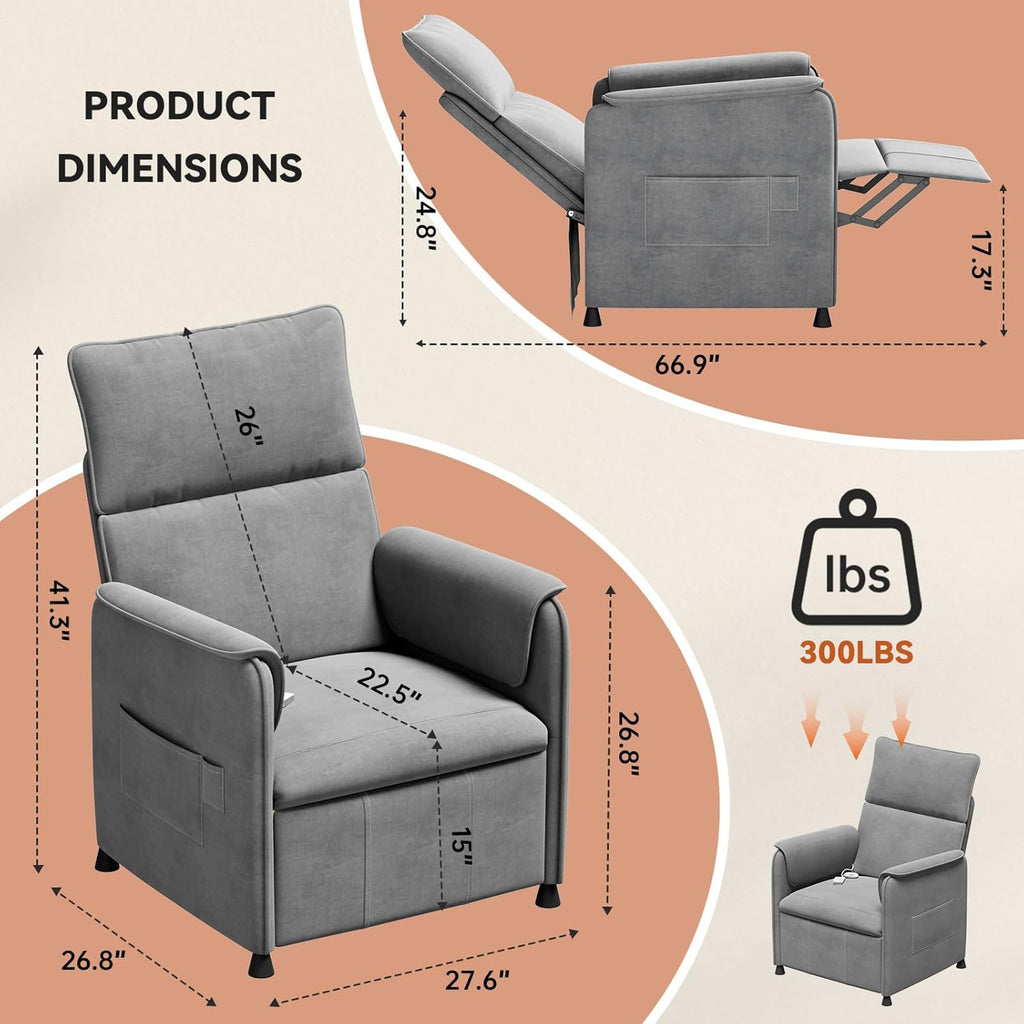Recliner Chair，Electric Adjustable Chenille Recliner with Remote Control and Padded Backrest,Home Theater Recliner