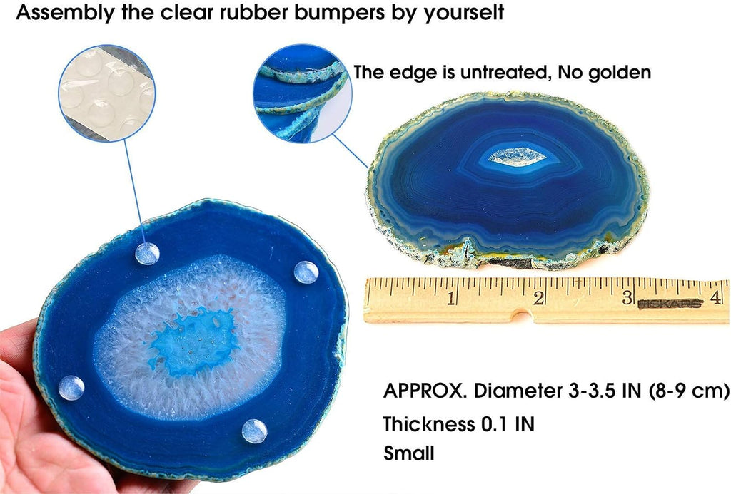 4PCS Blue Agate Slice Coasters Small & 1 Pair Blue Agate Bookends 4-6 lbs