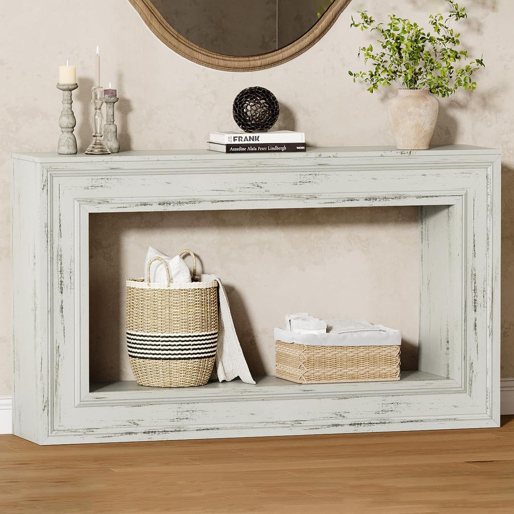 55" Long Console Tables with LED Lights, Narrow Console Tables , 2-Tier Table Behind The Sofa, Modern Hallway Accent
