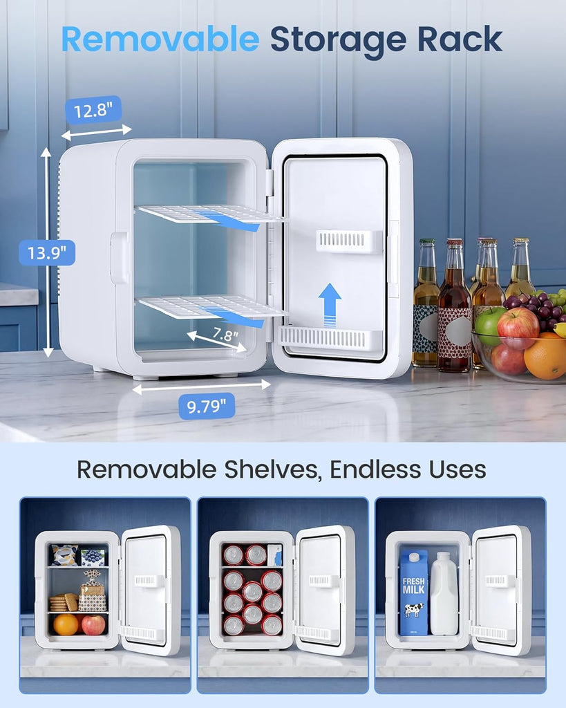 10L Compact Mini Fridge, Portable Small Refrigerator, Small Cosmetics Cooler, 2.6 Gal Mini Fridge with AC/DC Adapters