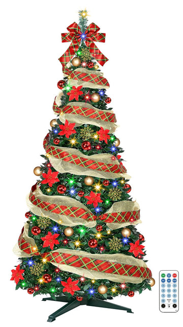 6 Ft Pop up, Collapsible with Lights 200 LED Pre-Lit Christmas Trees Plug-in with Remote Timer 11 Lighting Modes for
