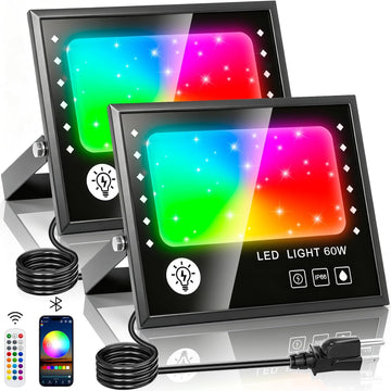 RGB Flood Light 600W Equivalent 6000LM, Colored Flood Lights with APP Control, Smart RGB Lights Colored 16 Million