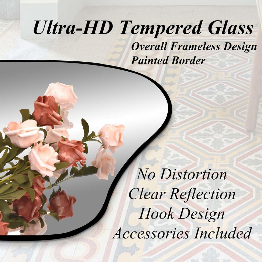 Irregular Mirror Full Length, 67"x31" Asymmetrical Tempered Glass Mirrors, Modern Large Organic Frameless Mirrors