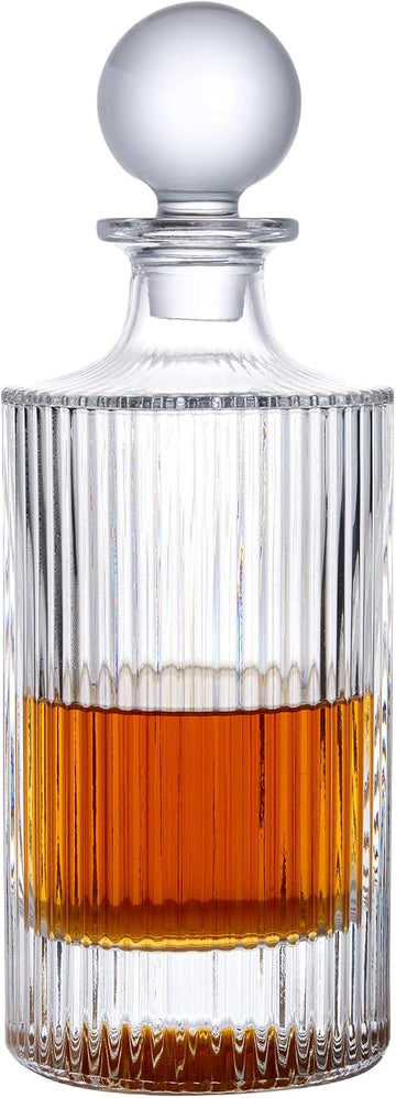 Whiskey Decanter with Stopper - 27 Oz Crystal Glass Design, Liquor Decanter, Leak-Resistant for Bourbon & Scotch