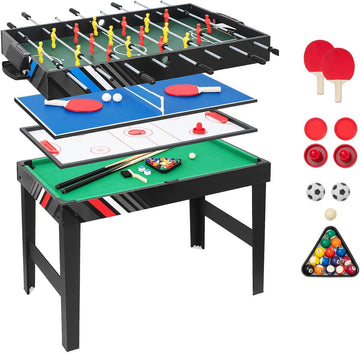 Multi Game Table 4-in-1 Combo Game Table-Foosball Table,Pool Billiards,Air Hockey & Table Tennis,Combination Table