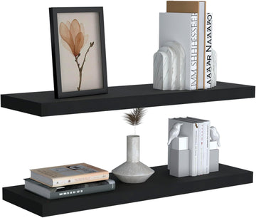 Ecco 31.5 inch Floating Shelves Set of 2 with Hidden Brackets, Modern Wall Mounted Display Shelves (Wengue)