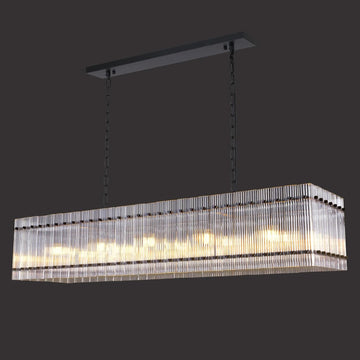 55 Inch Modern Rectangular Black Crystal Glass Chandeliers, Dining Room Chandeliers, for Living Room, Kitchen Island, Foyer, Water Ripple Chandelier, Adjustable Hanging Chandelier