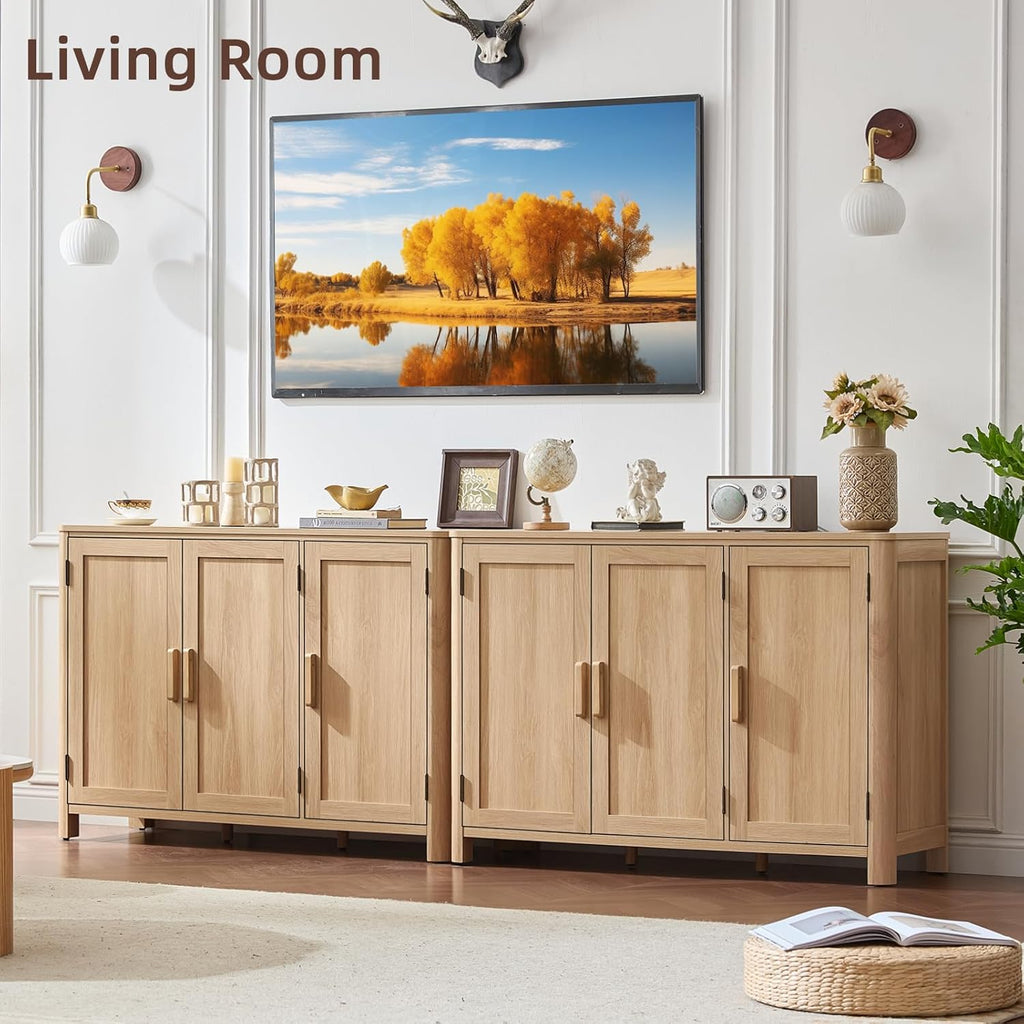 Sideboard Buffet Cabinet with Storage, 46" Arc-Shaped Credenza with 3 Doors & Adjustable Shelves