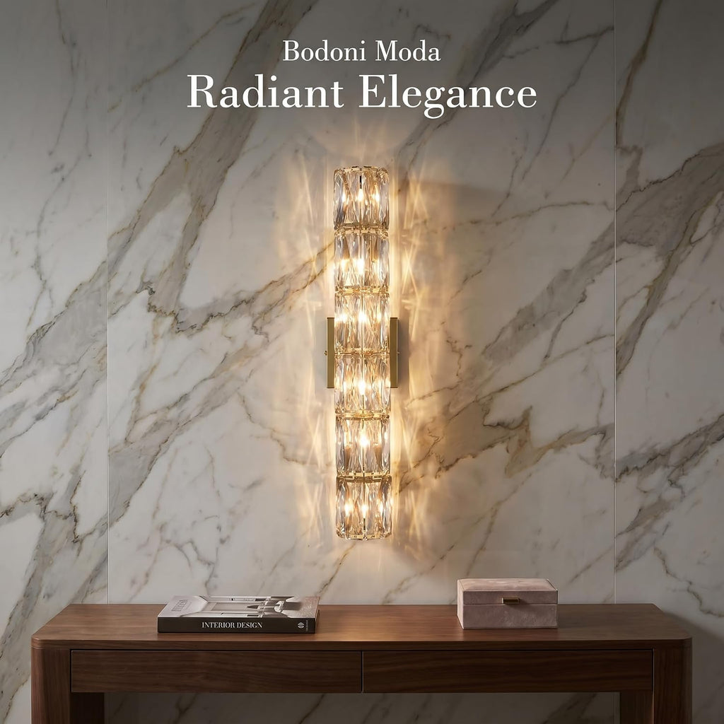 24-Inch Crystal Wall Sconce Gold Sconces Wall Lighting Mid-Century Modern 6-Light Luxury Brass Glass Wall Light