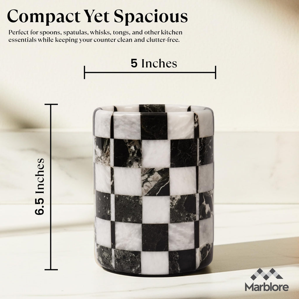 Marble Utensil Holder Black & White 6.5 Inch