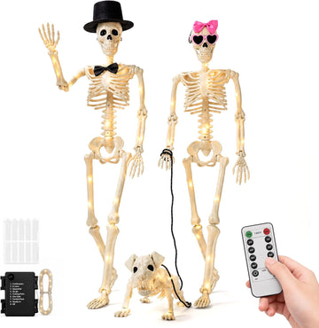 36-Inch 3-Piece Lighted Human & Dog Skeleton Halloween Decor - Set of 3