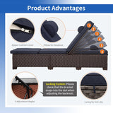 Outdoor Chaise Lounge Set of 2 Brown Wicker Patio Chaise Lounge Chairs Pool Lounge Chairs Multi-Angle Adjustable
