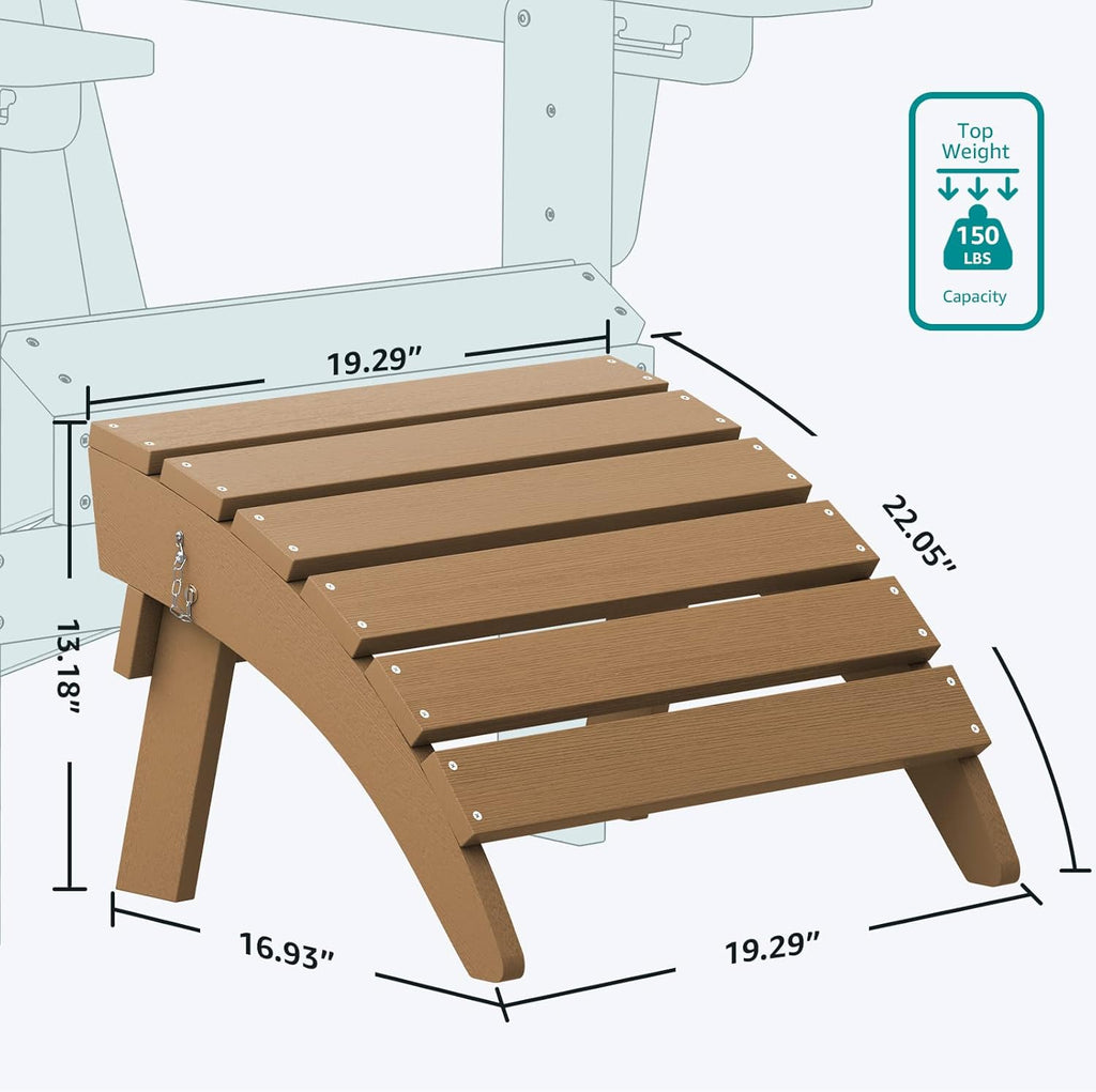 Folding Adirondack Ottoman Set of 2, Adirondack Footrest Without Assembly for Adirondack Chair, Brown