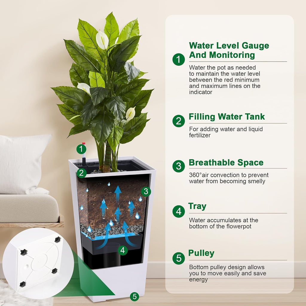 30" Tall Planters Set of 2, Outdoor&Indoor Planter Pots, High Front Porch Planter Pots with Drainage Holes&Water