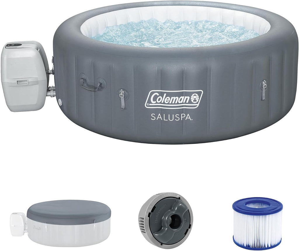 SaluSpa 4-6 Person AirJet Inflatable Hot Tub w/EnergySense Cover, 77"x28" Bundled w/SaluSpa Drink Holder, Spa Side