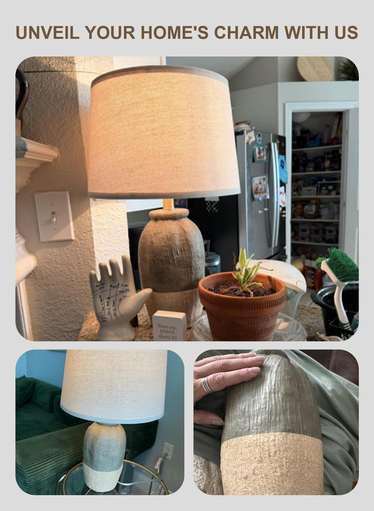22.5" Green Ceramic Table Lamps, Boho Nightstand Lamp