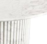 248White-DT48 Genoa Collection Art Deco Dining Table with Handcrafted Genuine Marble, White Marble with Light Grey
