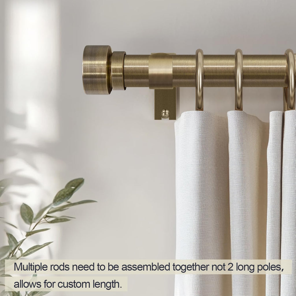 Antique Bronze Curtain Rods for Windows 66 to 120 Inches Adjustable Length Heavy Duty 1" Diameter Window Curtain Rod