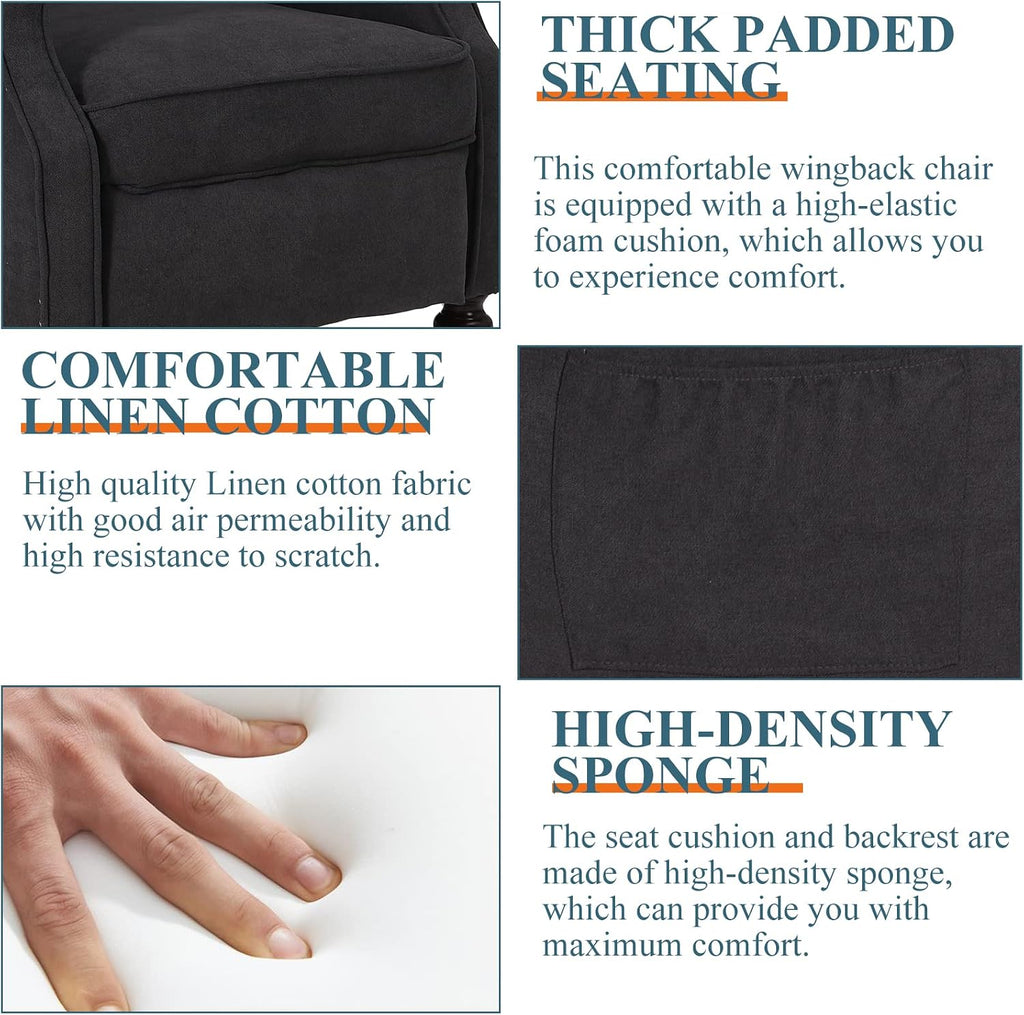 Wingback Recliner Chair with Massage & Heat, Mid Century Push Back Accent Chairs with Tufted Back, Nailhead Trim &
