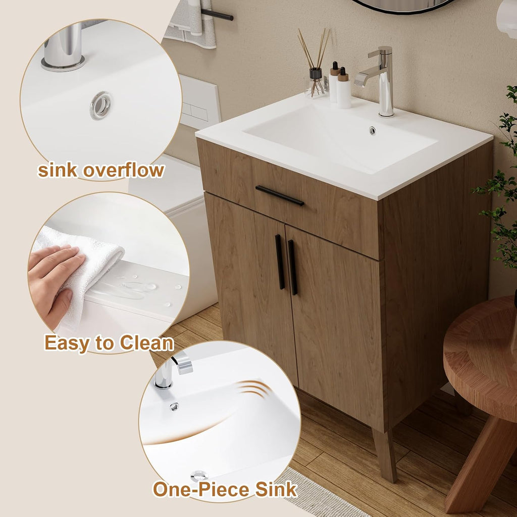 24" Bathroom Vanity with Sink, Vanity Combo with Two Soft Close Cabinet Doors