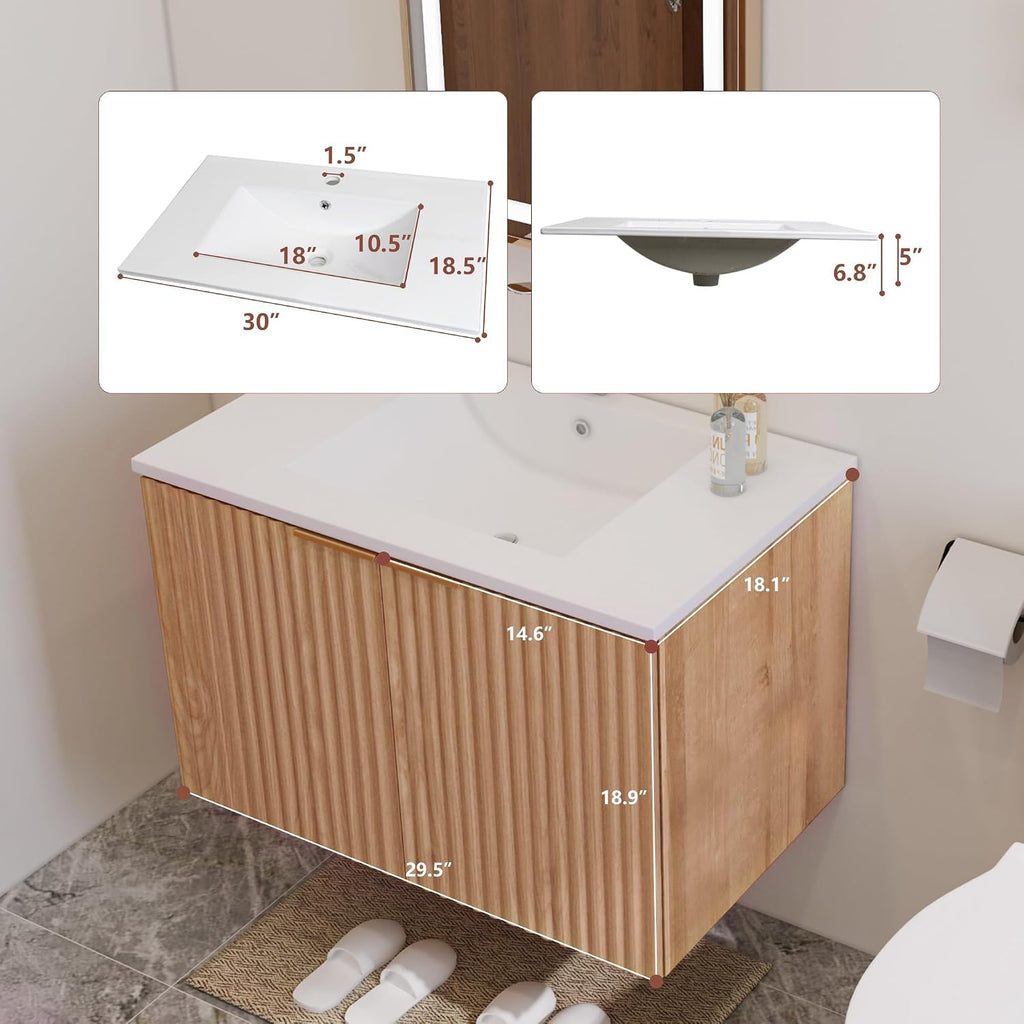Modern Bathroom Vanity with Sink and Wavy Textured Doors