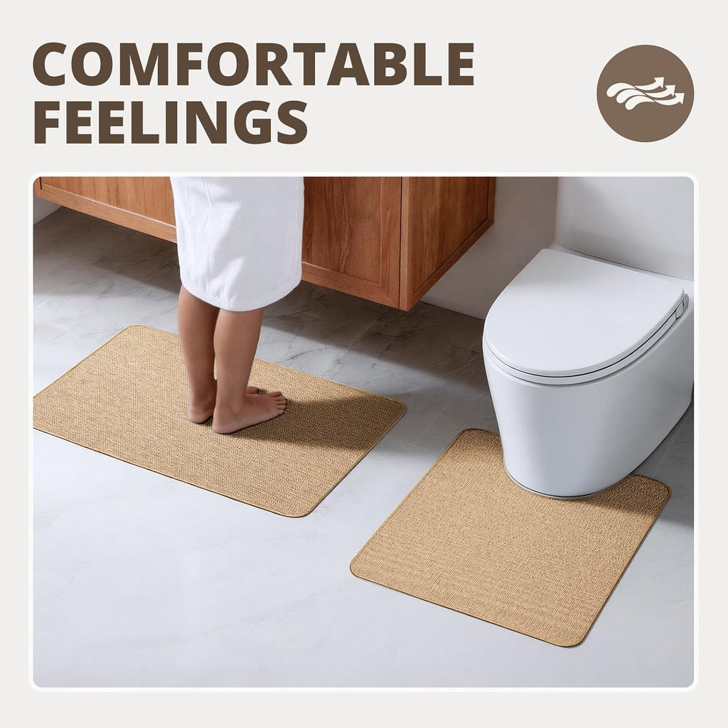 Bathroom Rugs Sets 2 Piece, Thin Bath Mat & U-Shaped Contour Toilet Rug Absorbent Quick Dry, Machine Washable, Non