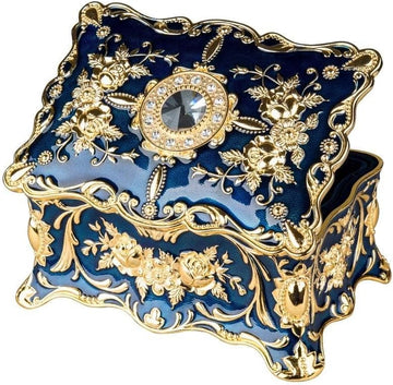 Vintage Two Layers Rectangle Trinket Jewelry Box Ornate Ring Earrings Treasure Case Keepsake Box Organizer