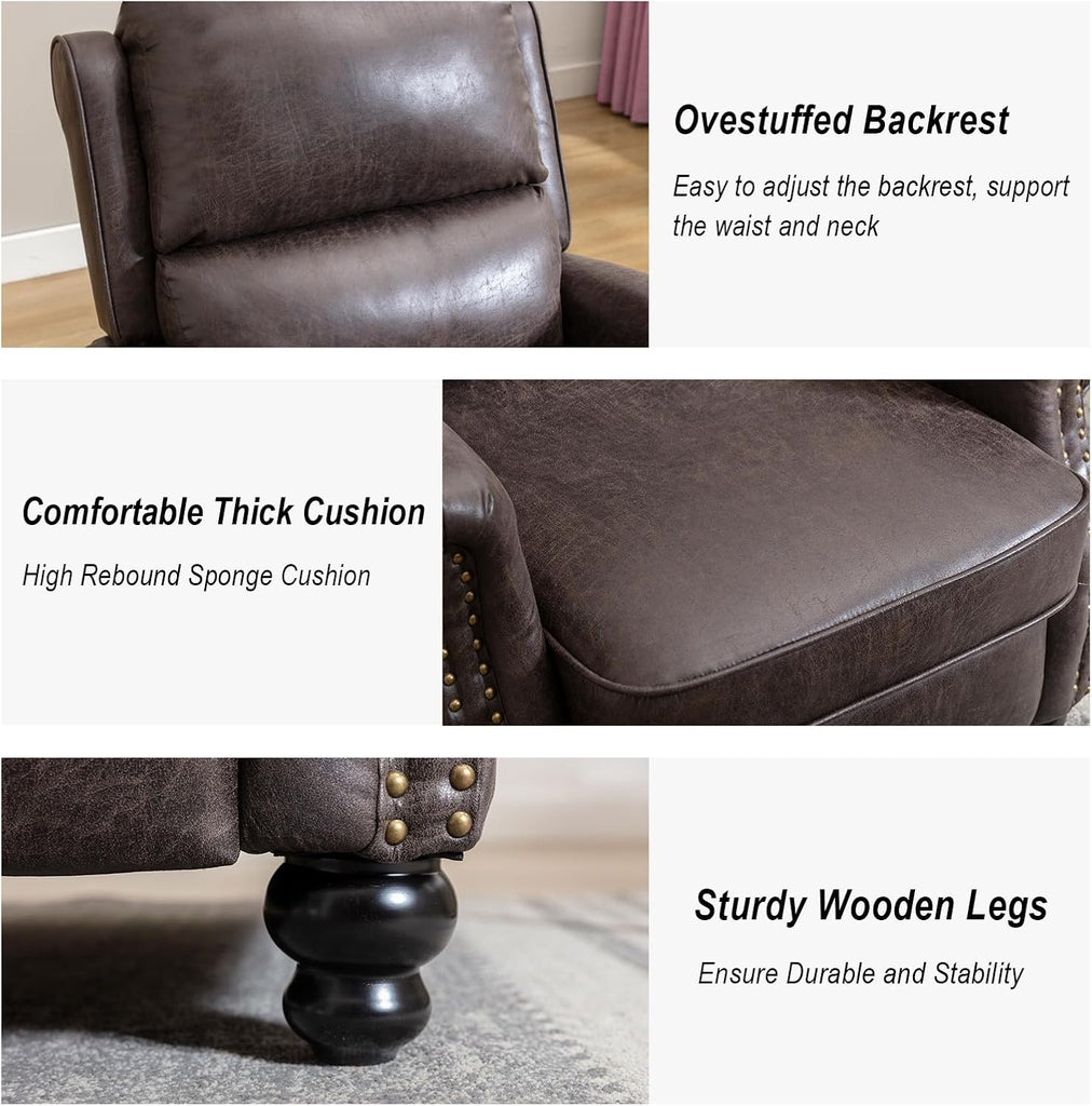 Pushback Recliner Chair Faux Leather Armchair Push Back Recliner with Rivet Decoration Single Sofa Accent Chair