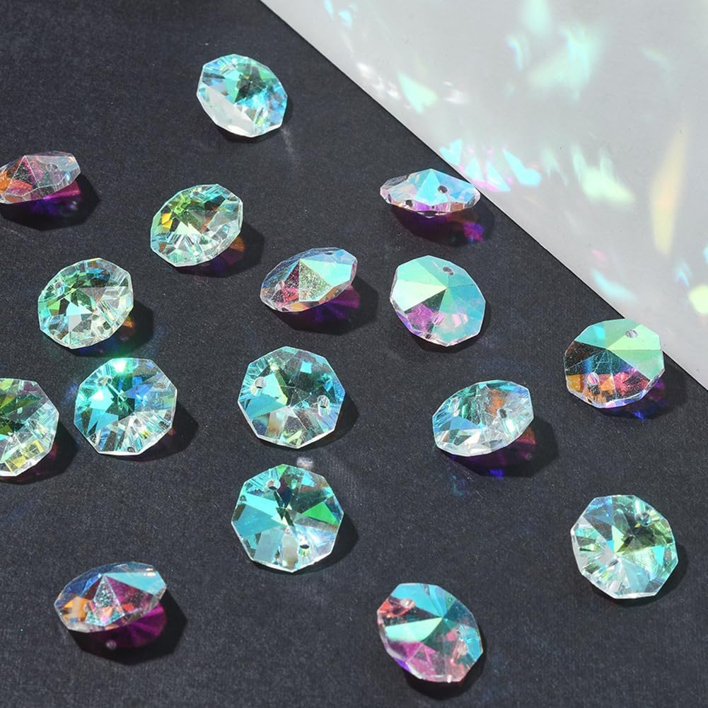 200 Pcs 14 mm 2 Hole Crystal Prism Beads Small Crystal Suncatcher Beads Glass Faceted Bead Chandelier Replacement