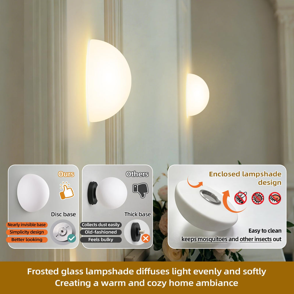 Globe Milk Glass Wall Sconce - Small 7 Inch Modern Half Moon Light Fixtures