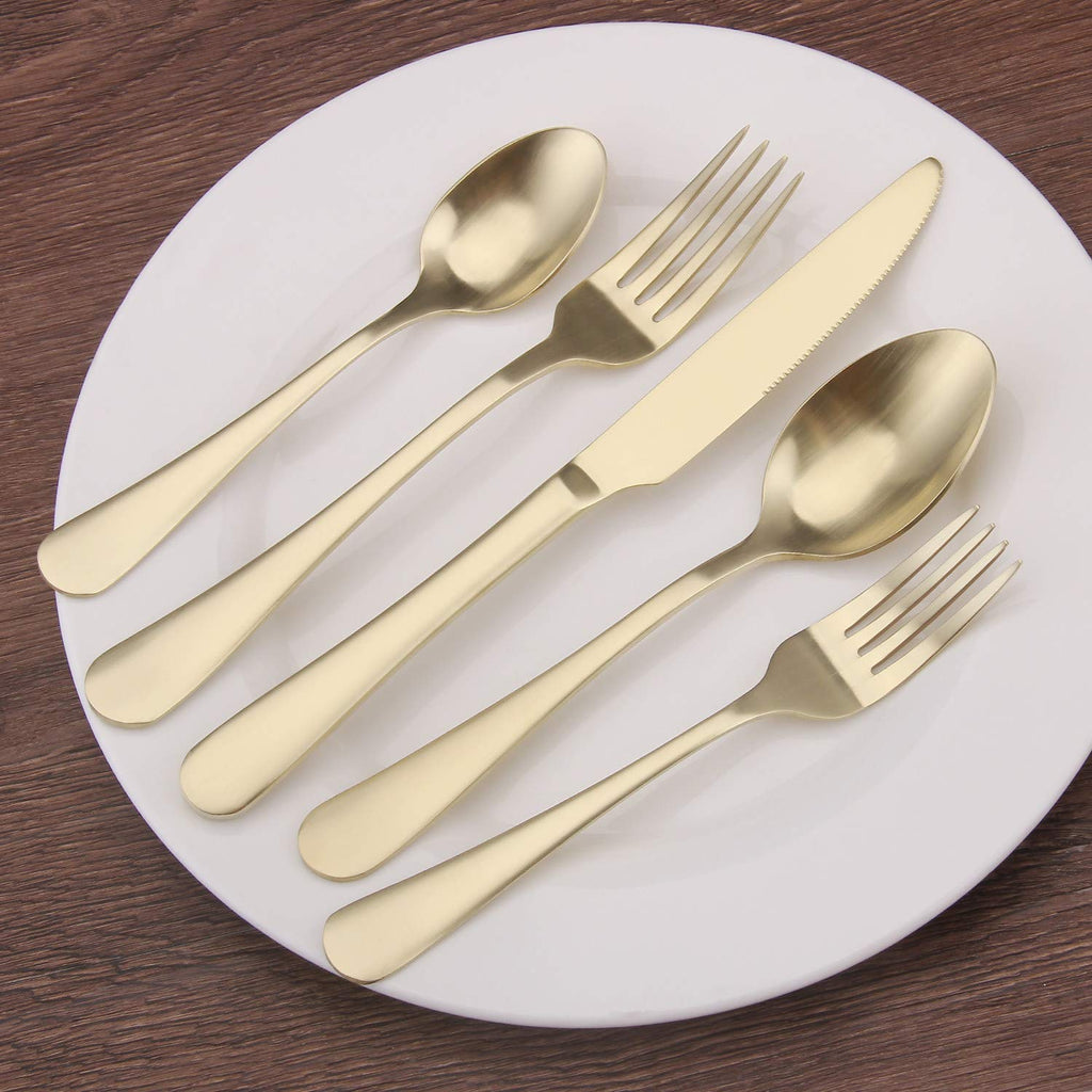 Matte champagne Silverware Set, 20-Piece Stainless Steel Flatware Set, Kitchen Utensil Set Service for 4, Tableware