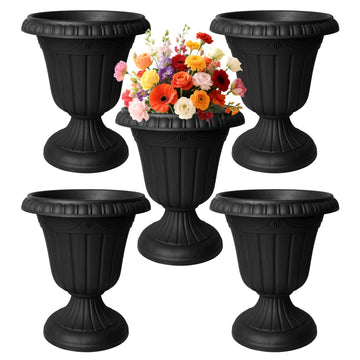 5 Pcs Plastic Urn Planter with Pedestal 10 x 11.5 Inch Black Flower Pots Classic Patio Planters for Bridal Shower