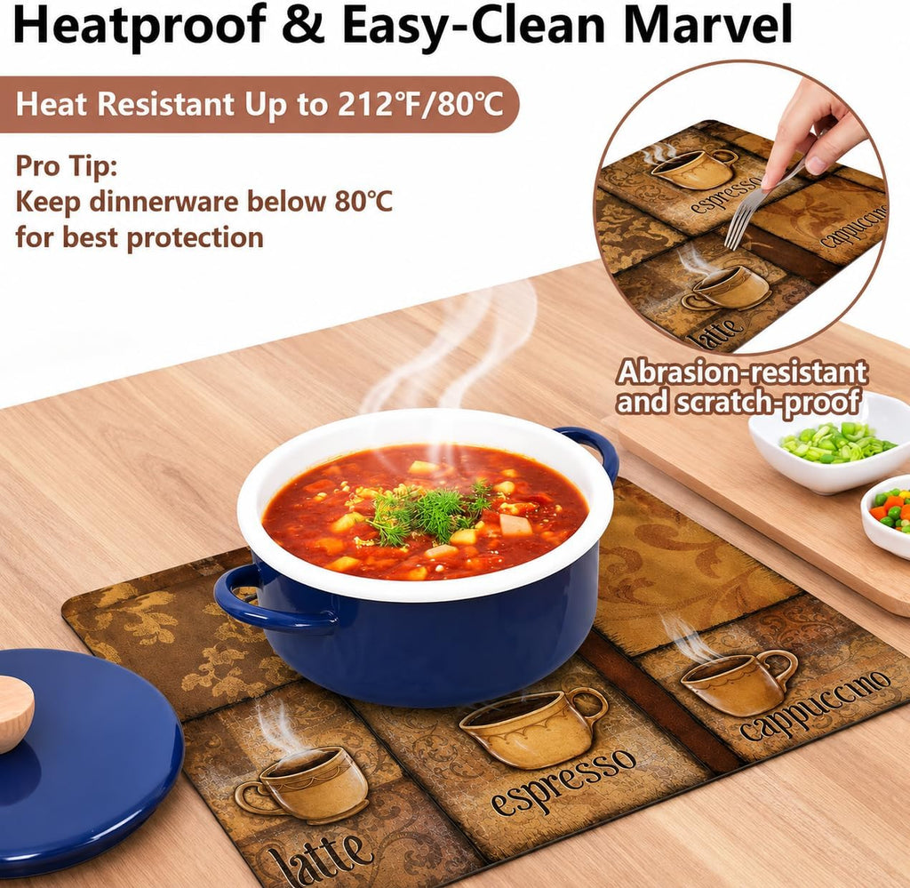 Vinyl Rectangular Placemats - Non Slip Place Mats Ideal and Outdoor Dining Table - Washable and Heat - Set of 4