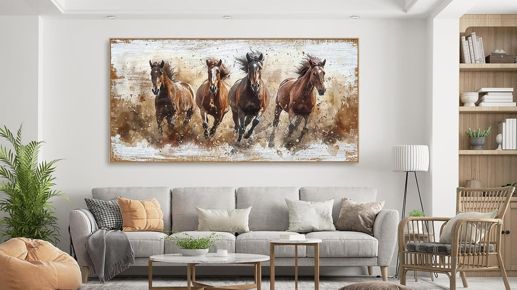 Framed Horses Wall Art - Brown Horse Canvas Pictures Animal Wall Decor Running Horses Painting Prints Artwork Bedroom