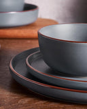 Mercury Plates and Bowls Sets, 12 Pieces Stoneware Dinnerware Sets, Dishes Set for 4, Microwave and Dishwasher Safe